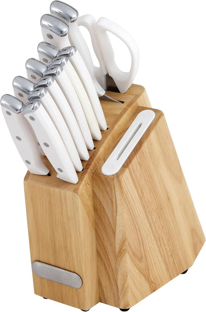 Farberware Edgekeeper Triple Riveted Slim Knife Block Set with Built in Sharpener, 14-Piece, Navy