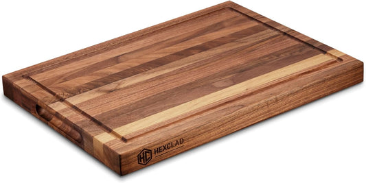HexClad Medium Walnut Cutting Board, Double-Sided with Juice Groove & Recessed Handles, Durable, Scratch-Resistant Hardwood, Great for Chopping, Carving & Serving, 11.75"x15.75"