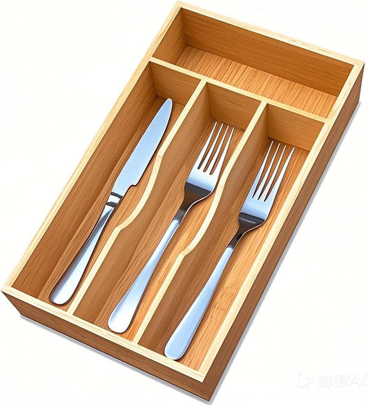 guiogc Bamboo Silverware Drawer Organizer, Silverware Organizer, Silverware Utensil Tray Holder and Cutlery Tray for Flatware and Kitchen Utensils