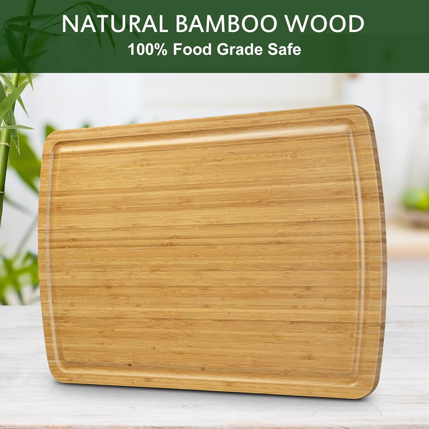 24" Bamboo Cutting Boards for Kitchen, Extra Large Wood Cutting Board with Deep Juice Groove and Handle, Over the Sink Chopping Board, Heavy Duty Butcher Block for Turkey, Meat, Vegetables, BBQ