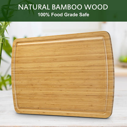 24" Bamboo Cutting Boards for Kitchen, Extra Large Wood Cutting Board with Deep Juice Groove and Handle, Over the Sink Chopping Board, Heavy Duty Butcher Block for Turkey, Meat, Vegetables, BBQ