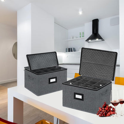 VERONLY 2 Pack Flatware Utensil Storage - Sturdy Silverware Storage Box with Dividers, 5 Compartment Flatware Storage Case with Handles and Removable Lid for Moving&Protected(Dark Gray)