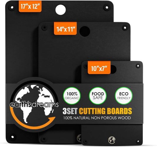 Earth's Dreams Composite Wood Cutting Board Set of 3 – Built In Juice Groove, Dishwasher Safe,Cutting Boards for Kitchen – Large, Medium & Small Non-Slip Wood Charcuterie & Chopping Boards (Tan/Black)