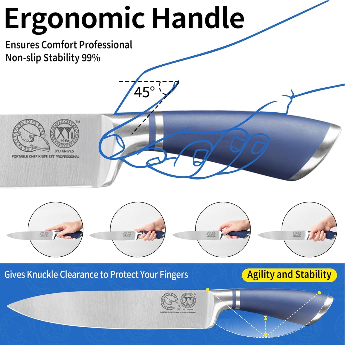 XYJ Professional Knife Sets for Master Chefs,Meat Cleaver Butcher for Camping,Chef Knife Set with Magnetic Knife Block,Stainless Steel Kitchen Knives Tools Kit