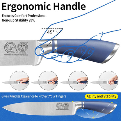 XYJ Professional Knife Sets for Master Chefs,Meat Cleaver Butcher for Camping,Chef Knife Set with Magnetic Knife Block,Stainless Steel Kitchen Knives Tools Kit