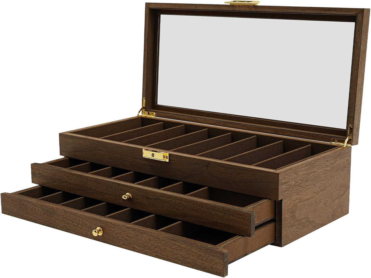 Single Tier Pocket Knife Display Case 8 Slot Lockable Knife Storage Box Knife Collection Display Holder with Transparent Glass Top & Drawer for Utility Knife, Camping Knife (Ebony Color)