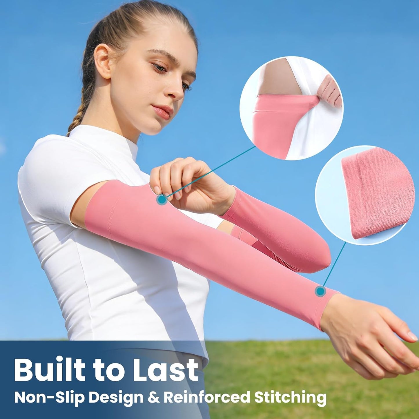Mochabao 8 Pairs Soft Arm Sleeves, UV Sun Protection Cooling Compression Arm Covers for Outdoor Work, Sports, Men & Women