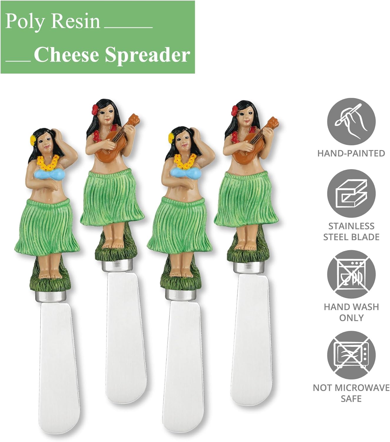 Supreme Housewares Seashell Cheese Spreaders, Hand-Painted Resin Handles with Stainless Steel Blades for Spreading Cream Cheese, Butter, and Jam, Assorted Designs, Set of 4