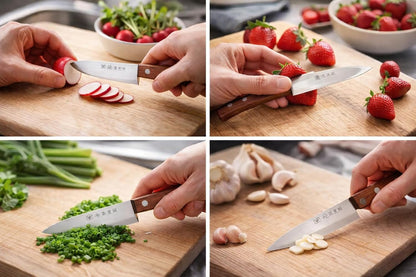 Japanese Seki Petty Knife 120mm, Stainless Steel Utility Kitchen Knife with Wooden Handle