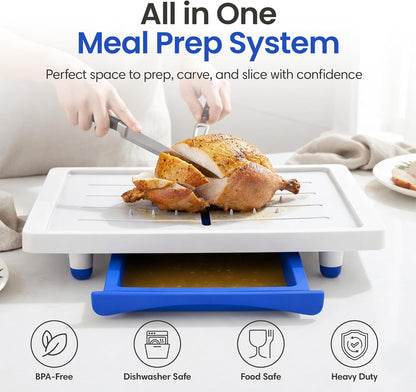 Large Cutting Board - Karving King Plus Meal Prep System with Juice Groove, Spikes, Drip Tray & Removable BPA Free Cutting Board - Patented Multi-Feature Design Carving Board - BBQ & Kitchen Essential