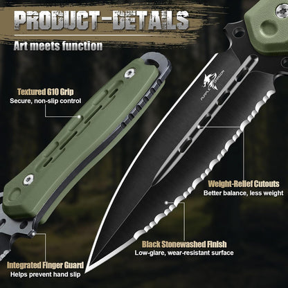 Purple Dragon Fixed Blade Knife with Kydex Sheath,440C Steel Full Tang Outdoor Utility Knife with G10 Handle for Camping, Hiking,Bushcraft & Outdoor Use-Black