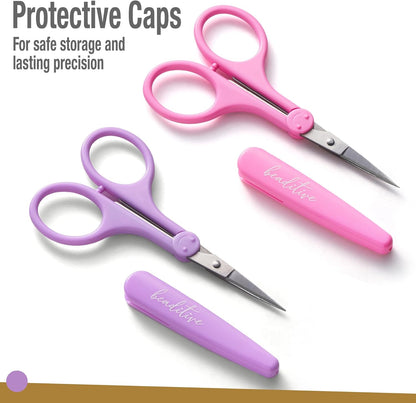 Beaditive High Precision Detail Scissors Set (2-Pc) Sharp, Fine Tips | Paper Cutting, Scrapbooking, Sewing, Crafting | Stainless Steel | Protective Cover (Pastel)