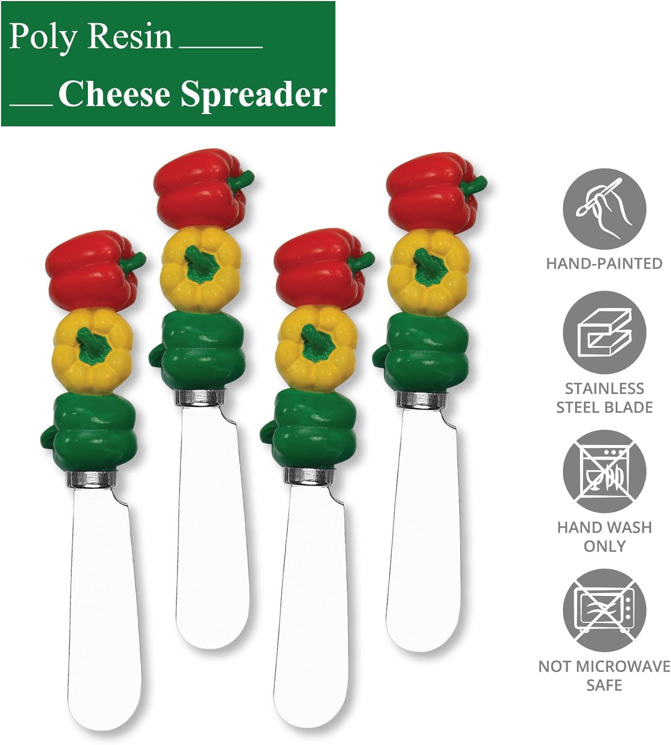 Supreme Housewares Flower Bouquet Cheese Spreaders, Hand-Painted Resin Handles with Stainless Steel Blades for Spreading Cream Cheese, Butter, and Jam, Assorted Designs, Set of 4