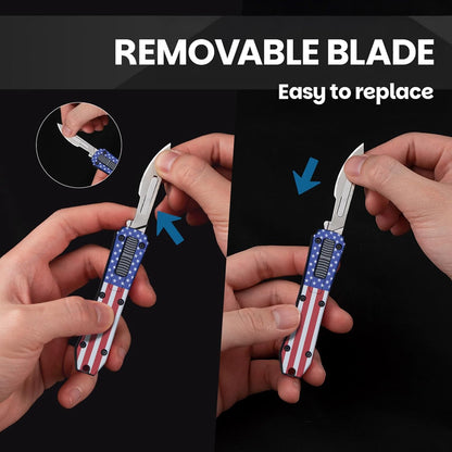 Automatic Utility Knife,All Metal Construction Carbon Stainless Steel Blade,Box Cutter Quick Change Retractable,EDC Push Button with Clip,10PCS #23 Blades Replacement,Stars&Stripes