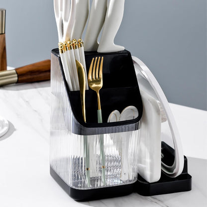 Kitchen Knife Holder,Universal Multifunctional Kitchen Storage Rack,Modern Fashionable Knife Utensil Organizer for Kitchen Countertop Cutting Board Pot Cover Chopsticks Fork(white)
