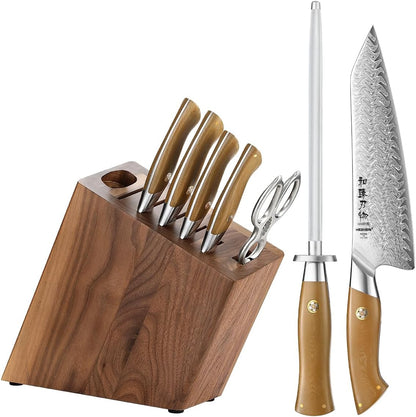 HEZHEN Damascus Chef Knife, 8.5 Inches, 67 Layers Damascus Steel, Professional Japanese Kitchen Knife for Chefs and Home Cooking, Ultra-sharp Blade with Linen Micarta Handle, Gift Packing