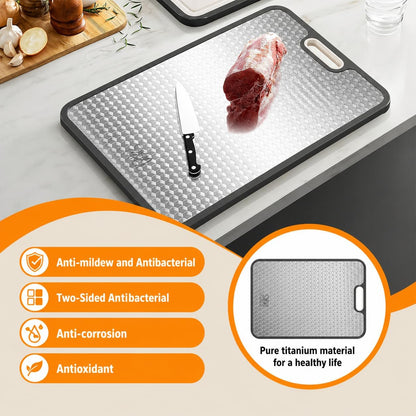 JBN Pure Titanium Cutting Board for Kitchen - Non-Toxic, Double Sided, Dishwasher Safe | Includes Stainless Steel Finger Guard | Non-Slip | 15.08"×10.43" Large Chopping Board