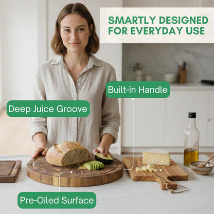 End Grain Acacia Wood Cutting Boards for Kitchen, 1.5 in Thick Butcher Block Construction for Stability, 15 x 10 in Medium Cutting Boards with Gift Box, Juice Groove and Handle