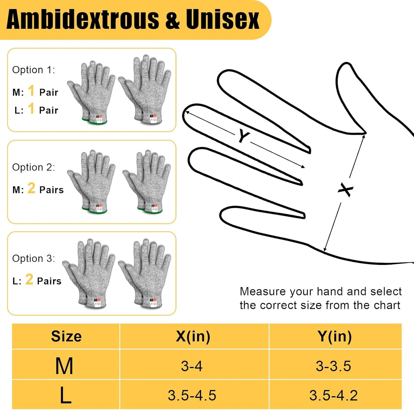 2 Pairs Cut Resistant Gloves Level 5 Protection, Food Grade Cut Proof Gloves, Safety Anti Cutting Glove For Cooking Meat, Oyster Shucking, Mandoline, Chefs, Food Prep, Carving, Butcher (M+L)