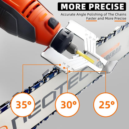 NEO-TEC Electric Chainsaw Sharpener Kit On-Saw Quick Sharpening Tool with Angle Guide 6 Titanium Diamond Bits Restores Dull Chains in Minutes for Forestry Professionals and DIY Yard Work