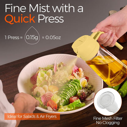 YARRAMATE 16oz/470ml Glass Olive Oil Sprayer for Cooking with Stickers, 2 in 1 Oil Dispenser for Kitchen Gadgets, Food Grade Premium Spray Bottle for Salad, Frying, BBQ (Creamy White)