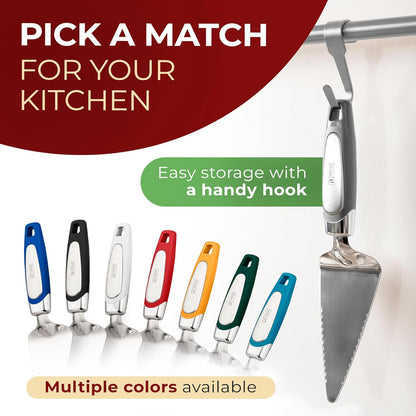 Orblue Pie Server, Essential Kitchen Tool, Serrated on Both Sides, Great for Right or Left Handed Chef, Stainless Steel Flatware , Cake Cutter,White