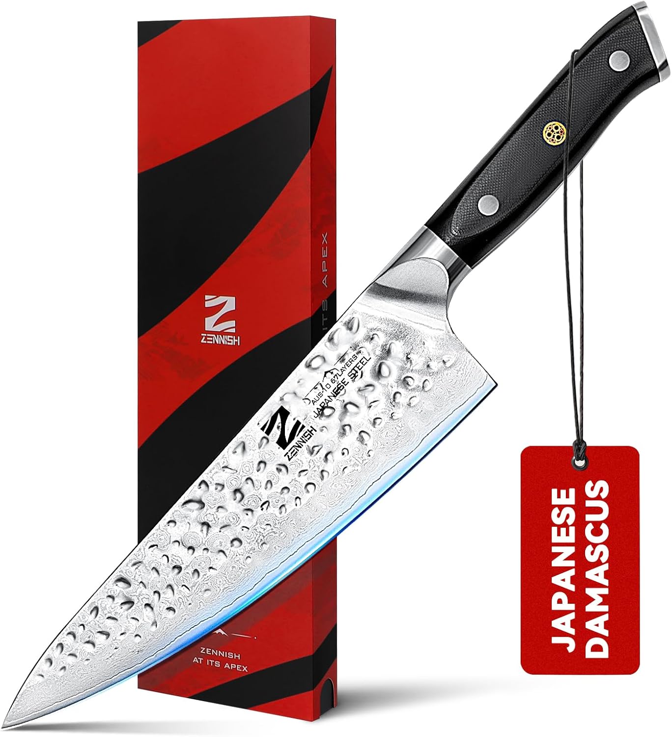 【Exclusive】 Gyuto Knife, 8 Inch Japanese Chef Knife, Handmade Forged 5-Layer VG10 High Carbon Steel, Hammered Finish Rust-Resistant Blade, Ergonomic Sandalwood G10 Handle Kitchen Knife with Gift Box