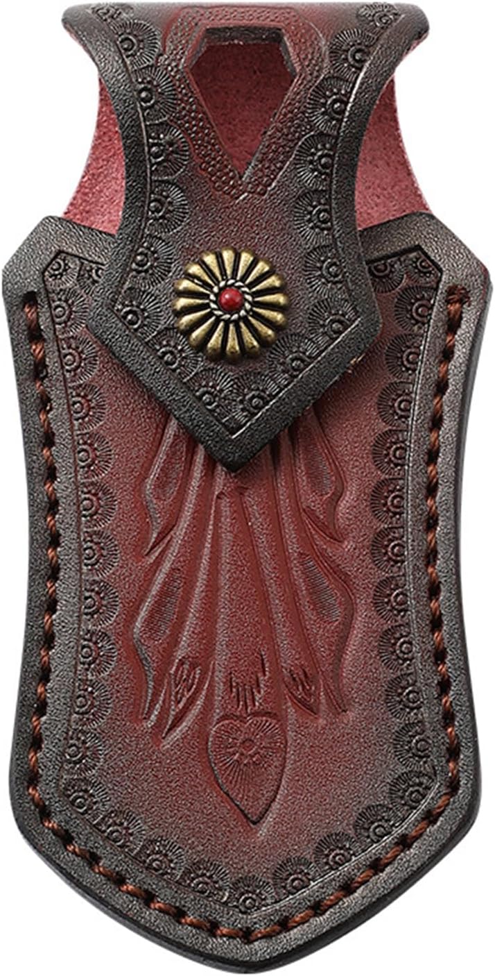 Leather Knife Pouch for Folding Knives,Pocket Knife Belt Sheath,EDC Tool Pouch Knife Case with Snap Closure and Loop,for Outdoor Hunting Camping, for 4.5" Knife