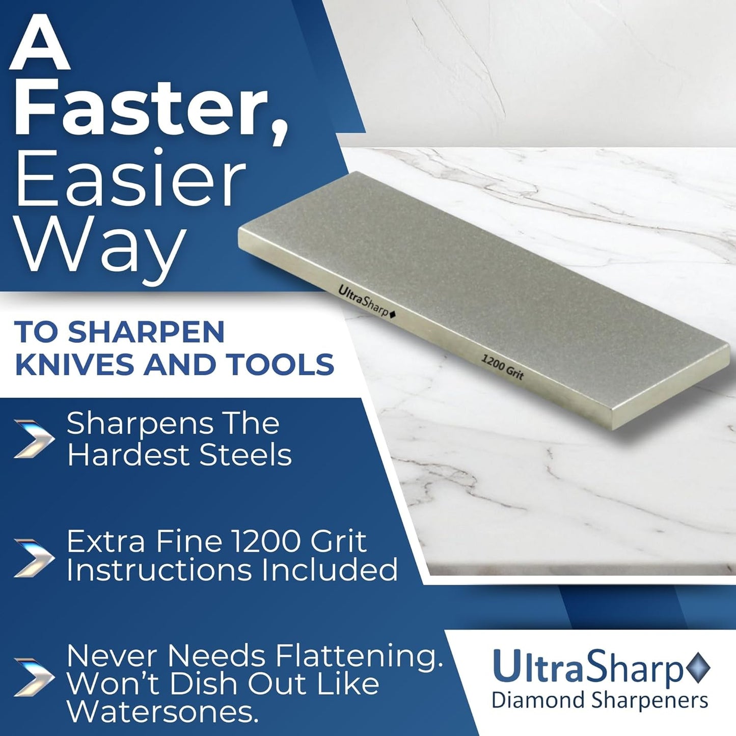 Ultra Sharp Diamond Sharpening Stone - Extra Fine 1200 Grit - 8 x 3