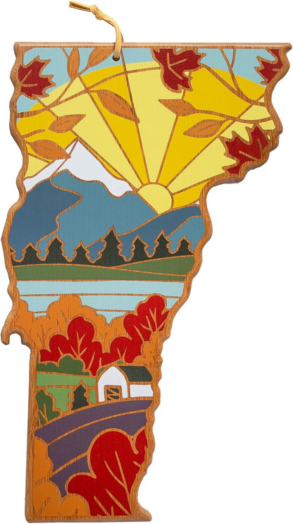 Totally Bamboo North Carolina State Shaped Cutting Board and Charcuterie Serving Platter with Artwork by Summer Stokes, Includes Hang Tie for Wall Display 18" x 8" x 5/8" - Colors B