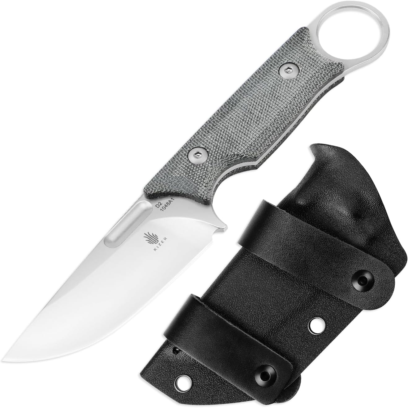 Kizer Cabox Fixed Blade Knife, 3.36" D2 Steel Fixed Blade Hunting Knife G10 Handle with Sheath, Survival Camping Knives 1048A3
