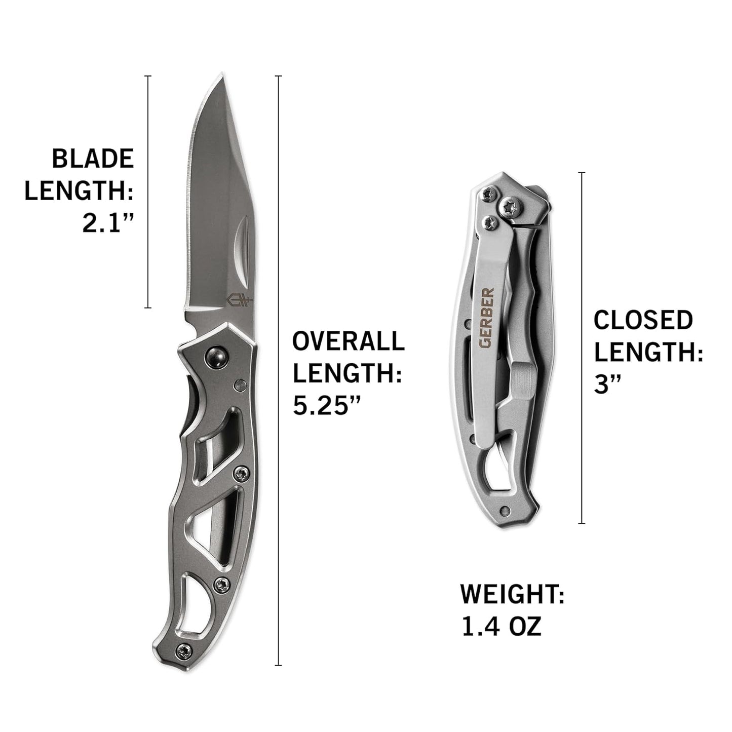Gerber Gear Paraframe I EDC Folding Pocket Knife, 3" Serrated Edge with Safety Frame Lock, Stainless Steel, Grey
