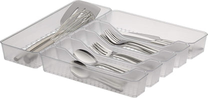 Spectrum HEXA 5-Divider Expandable Silverware Tray (Stone Gray) - In-Drawer Organizer for Kitchen Accessories, Cutlery, Knives, & More / Easy-to-Clean Home & Apartment Essential