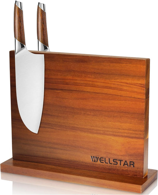 Modern Acacia Magnetic Knife Block Holder 14 x 10 Inches, Large Dual-Sided Strong Magnet Wood knives Stand, Luxurious Kitchen Counter Rack Organizer for a Stable and Stylish Cutlery Display