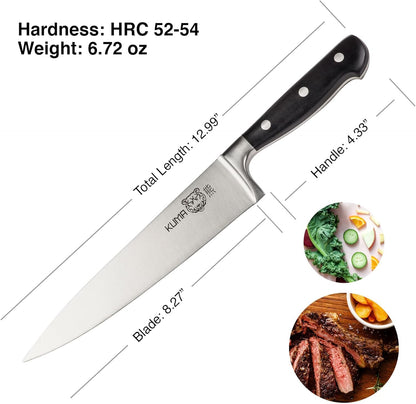 KUMA 8-Inch Multipurpose Chef Knife, razor sharp stainless steel blade, ergonomic handle for precision cutting, gift-ready for foodies