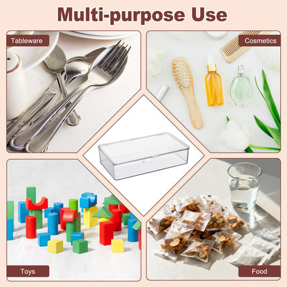 Clear Plastic Storage Bin with Lid, Small Silverware Organizer with Cover, Transparent Kitchen Utensil Drawer Tray for RV Countertop Flatware