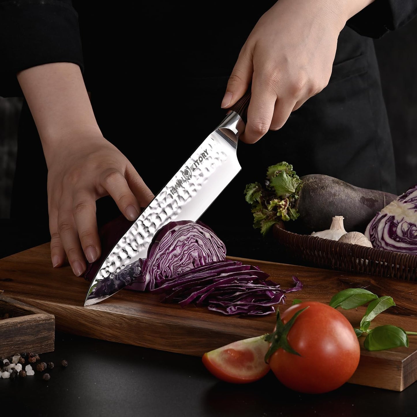 Kitory Kiritsuke Chef Knife 5.5", Small Japanese Kitchen Knives, HC German Stainless Steel, Hammered Finish Blade, Pakkawood Handle Cooking Cutlery 2025 Gifts for Home&Restaurant