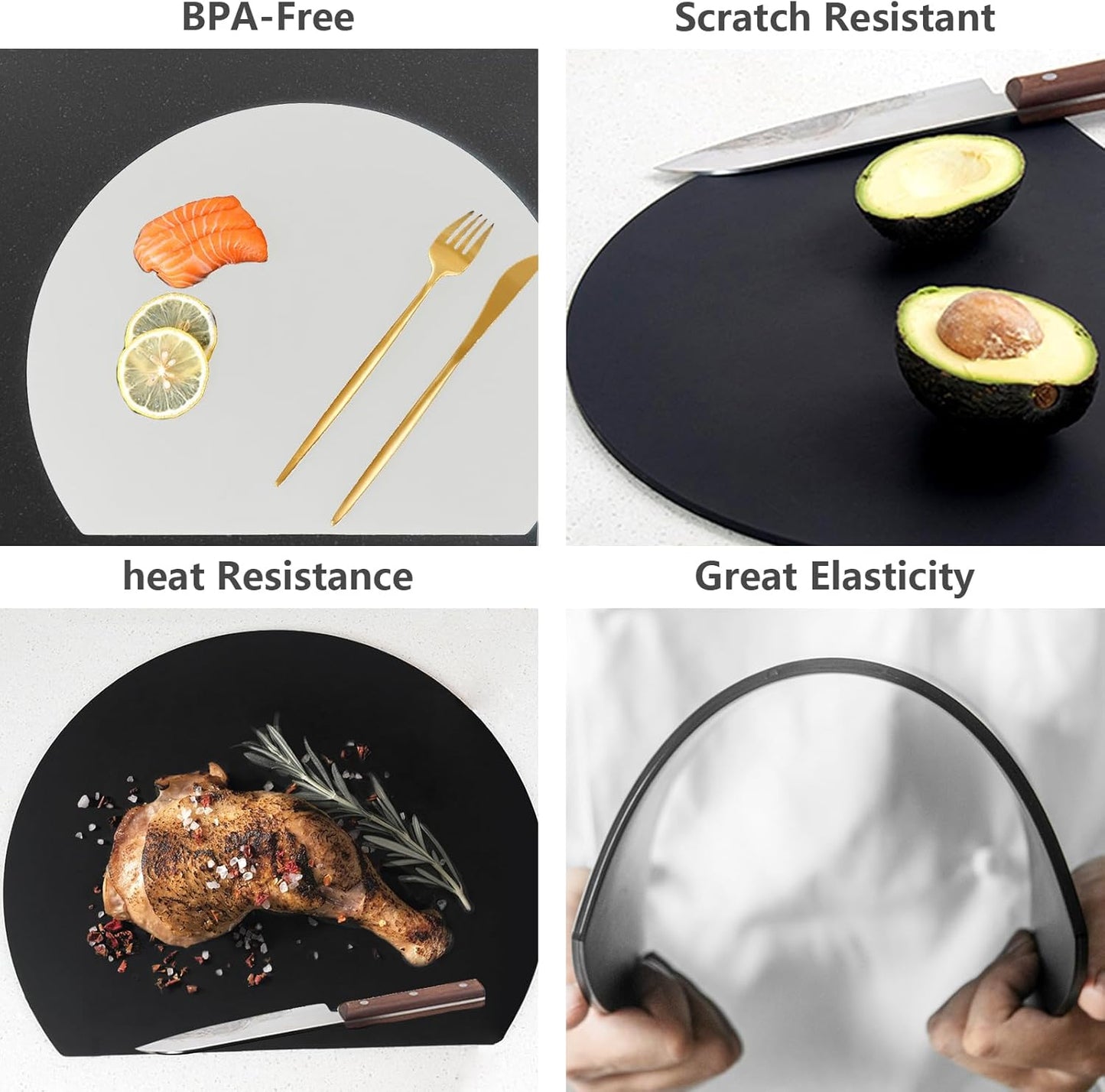 ZVP Thick TPU Cutting Boards for Kitchen, Rubber Flexible Cutting Board Mats, Nonslip Silicone Chopping Mats Foldable BPA Free Knife Friendly Non-Toxic Dishwasher Safe