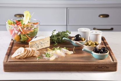 PREMIUM ACACIA Cutting Board & Professional Heavy Duty Butcher Block w/Juice Groove - Extra Large (17"x13"x1.4") Organic, End Grain Chopping Block. Ideal Serving Tray for Meat & Cheese