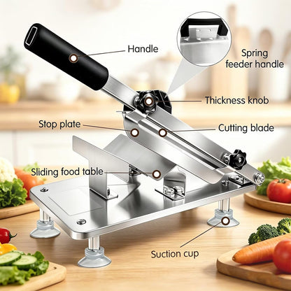 Manual Meat Slicer Frozen Meat Cutter Upgraded Stainless Steel Meat Cleavers Beef Mutton Roll Slicing Machine Vegetable Meat Slicer for Home Cooking Hotpot Shabu WG(Silver,17"x7")