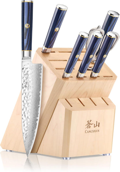 Cangshan KITA Series 12-Piece Knife Block Set, HUA Ash Wood Block, 501790 (Blue, 12pc)