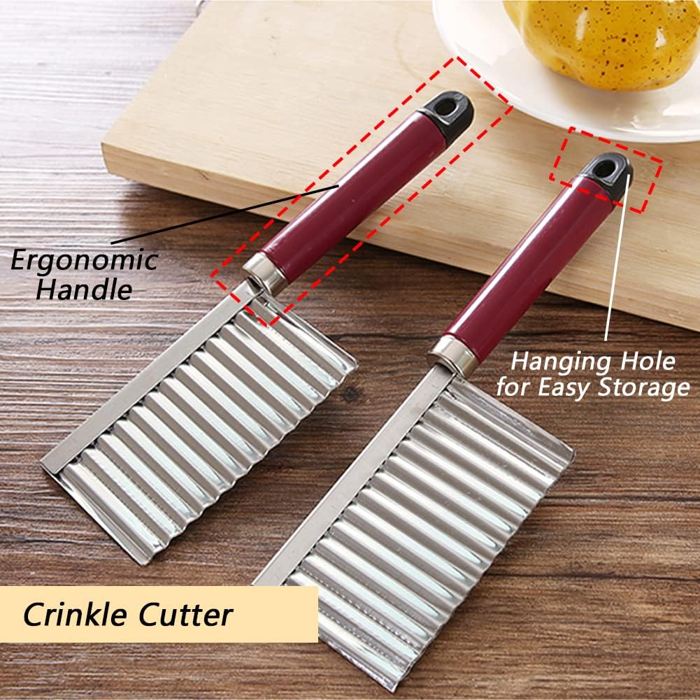 Crinkle Cutter Knife Stainless Steel Cutting Tool for Potato Carrot Chip Vegetable French Fry, Wavy Chopper Wave Slicer Steel Blade, Kids Lunch Accessories (Black Handle)