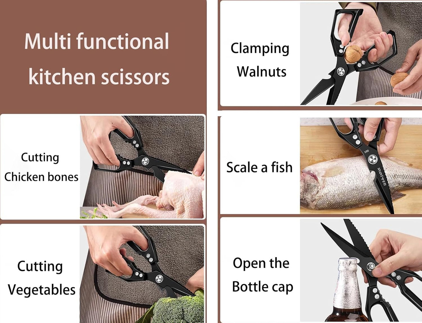 Multi-Purpose Rust Proof Kitchen Shears, Heavy Duty Meat Scissors, Dishwasher Safe, for Chicken, Vegetables, Steak, Fish Scaling & Bottle Opener(Red)