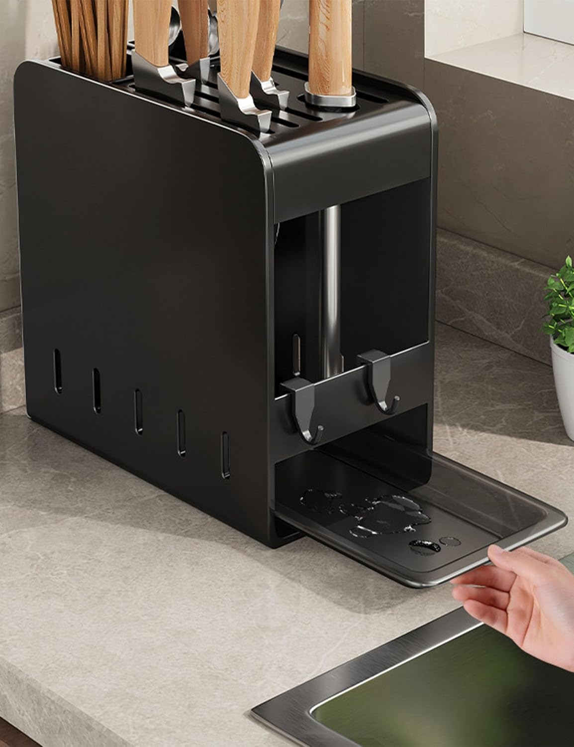BUniq Stainless Steel Knife Block Without Knives,Universal Kitchen Knife Holder With Utensil Holder,Knives Storage Stand With Detachable Slots For Scissors And Chopsticks(Ordinary style,black)