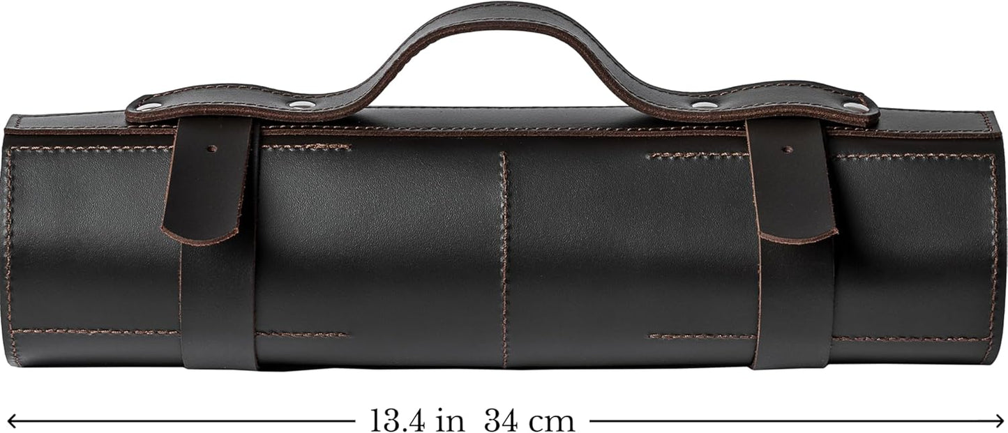 Leather Folding Knife Display Roll Organizer for 6 Pocket Knives Case, Pocket Knife Storage Holder, Knives Collection Holder Pouch Bag VR6BL