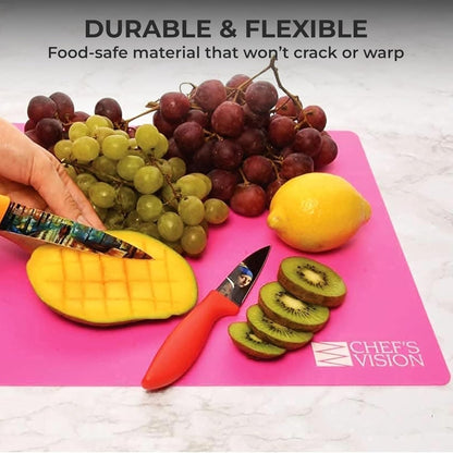 Chef’s Vision Flexible Cutting Mats (Set of 6) – 1.2mm Thick Color-Coded Kitchen Prep Mats – Non-Slip Flexible Cutting Boards – Dishwasher Safe – 15” x 12”