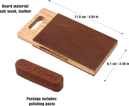BPSKNIVES Knife Polishing Board for Careful Blade Polishing and Final Edge Refinement, Leather Strop with Polishing Compound for Knife Maintenance