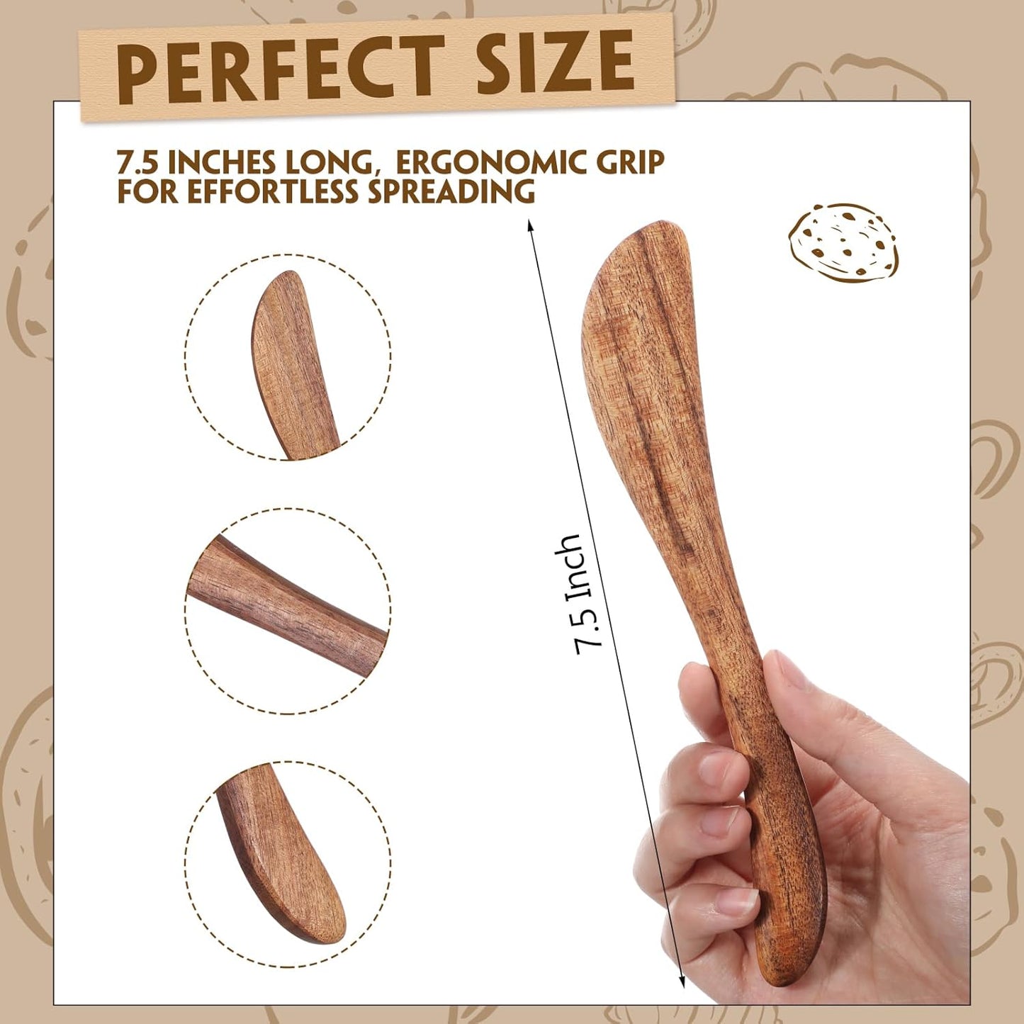 Maxdot 8 PCS 7.5 Inch Teak Butter Spreader Knife Set Wooden Butter Knives Teak Wood Utensils for Spreading Butter Jam Cheese Cake Smooth Surface Kitchen Tool for Home & Parties