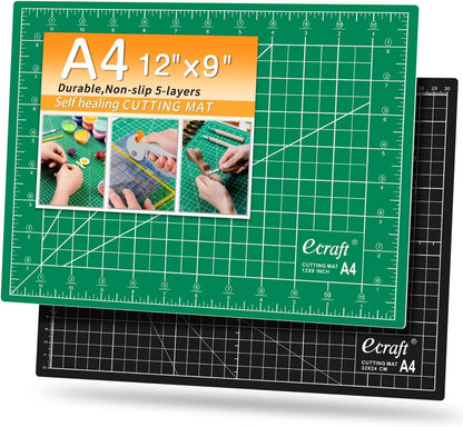 Ecraft Self Healing Cutting Mat 18x12 Inch A3, 5-Ply Double Sided Rotary Cutting Board with Grid, Grey/Black for Sewing, Quilting, Fabric & Craft Projects