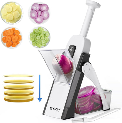 QYKIC Safe Mandoline Slicer, Potato Clips Slicer, Vegetable Food Slicer, Thickness Adjustable for Cucumber Onion Carrot Lemon (Only Slicer White)